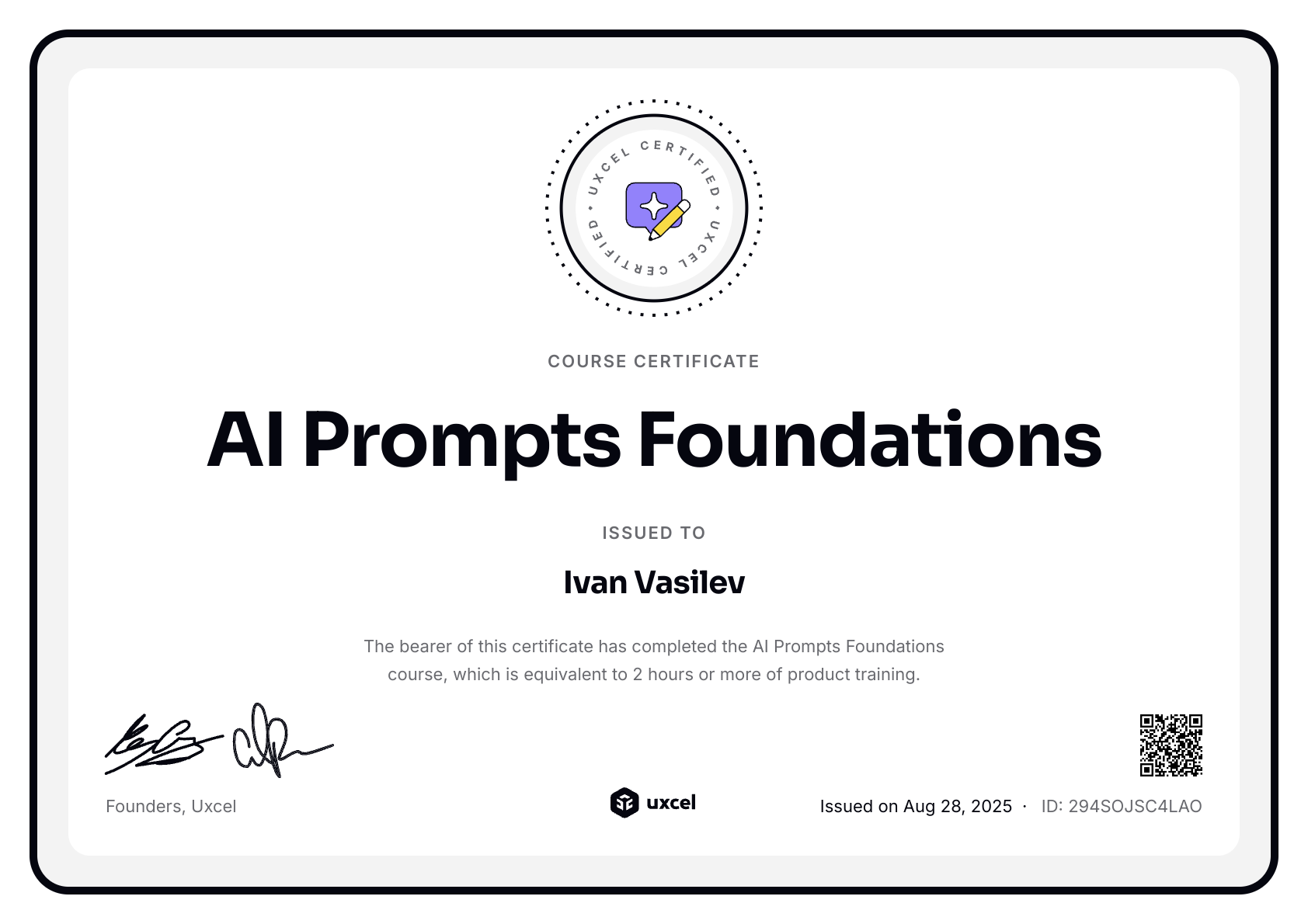 Ivan Vasilev's certificate